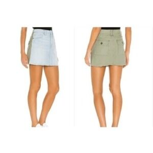 FRAME Canterbury‎ Skirt Green Khaki Denim Frayed Hem Utility Pockets Size 25 Y2K